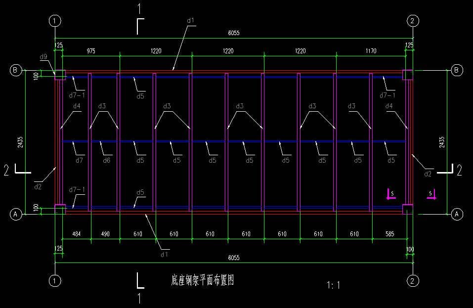 集装箱房屋底座钢架平面布置设计图
