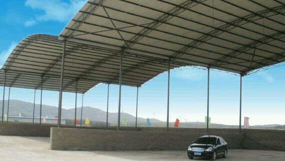 彩钢圆弧形车棚图